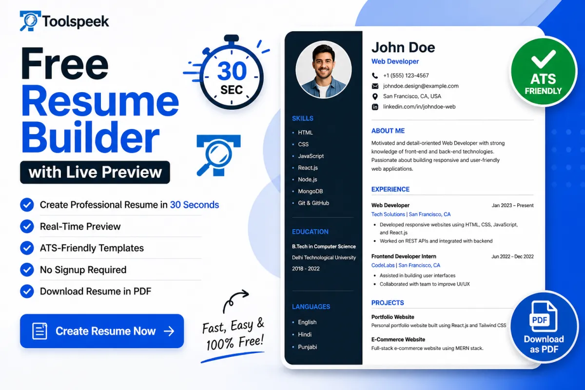 Free Resume Builder Online with Live Preview – Create Resume in 30 Seconds