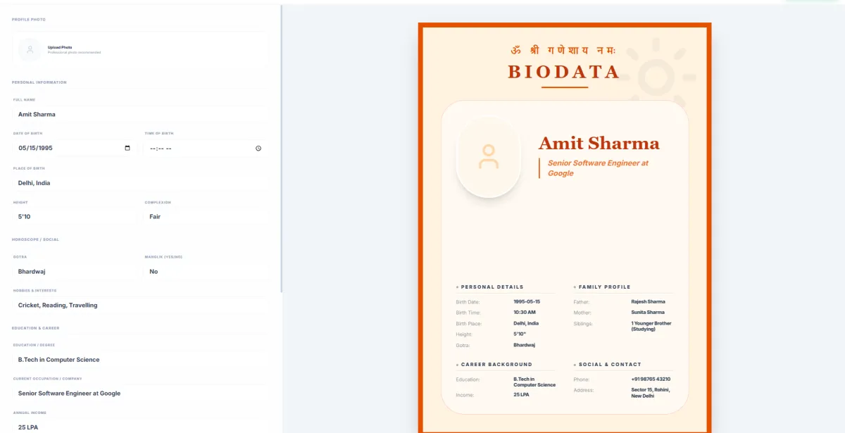 Free Biodata Maker for Marriage – Create Professional Marriage Biodata Online Easily